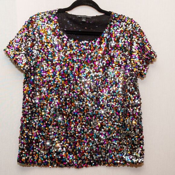 Inc International Concepts multi colored sequin top M womens party club NYE glam - Picture 1 of 5